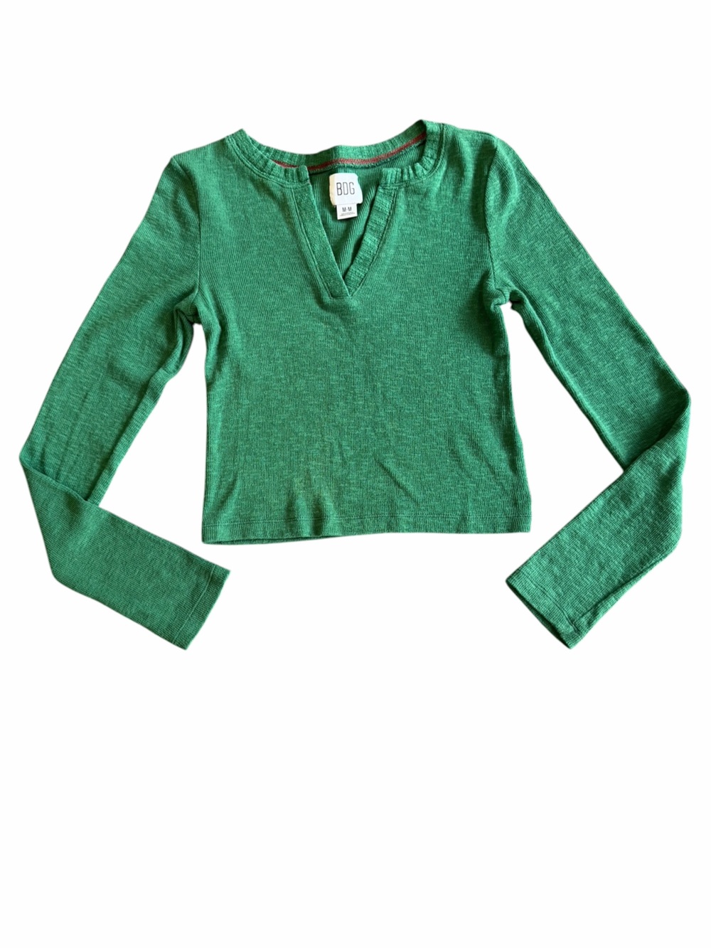 BDG Urban Outfitters Green Rib Knit V-Neck Long Sleeve Top Size Medium